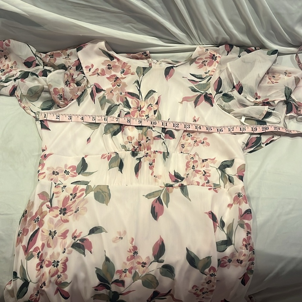 Calvin Klein Women’s Pink Floral Caplet Flutter Sleeves Maxi Chiffon Dress Sz 12 - Picture 5 of 12
